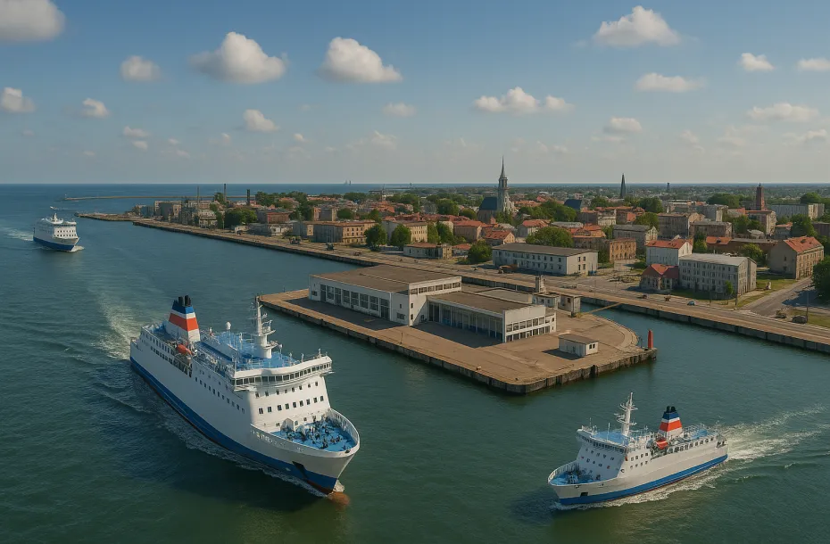 Fährhafen Liepaja mit abfahrenden Fähren